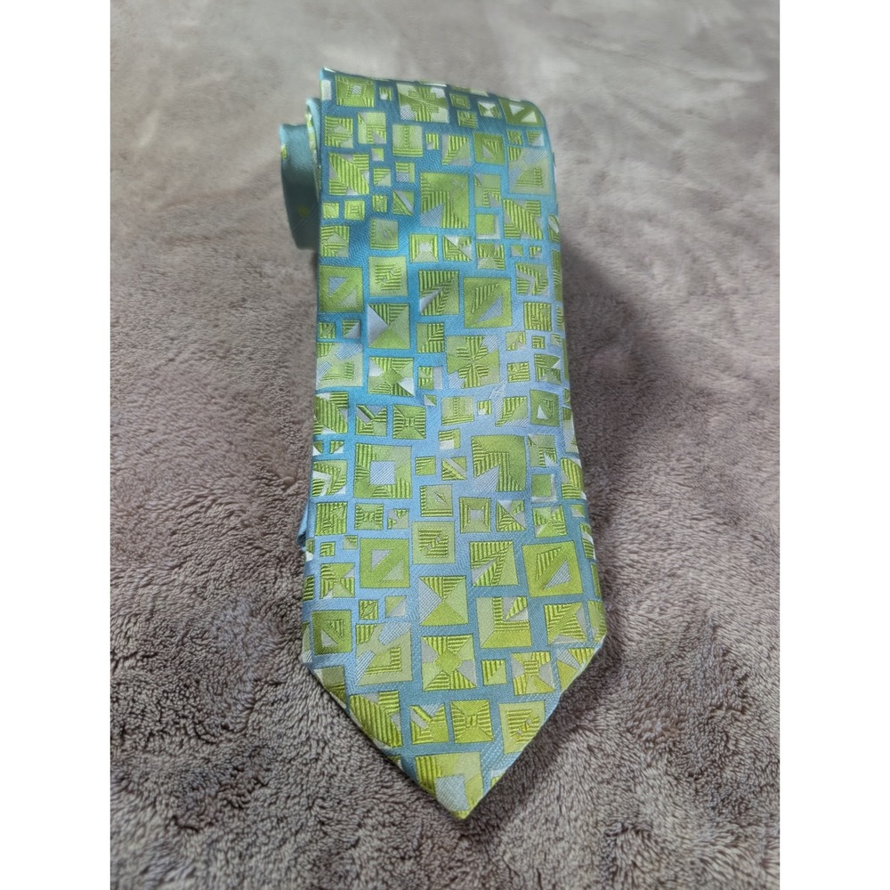 Emilio Pucci Silk Tie Mens OS Blue Green Geometric Square Made in Italy